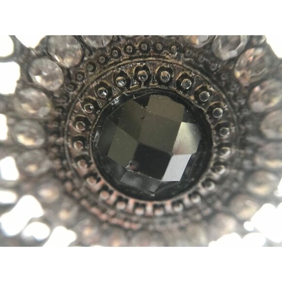 Vintage Double Black Filigree Circle Pierced Wire Dangle Earrings Black Cabochon - Picture 8 of 8